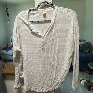 Women's White Button-Up Waffle Knit Top